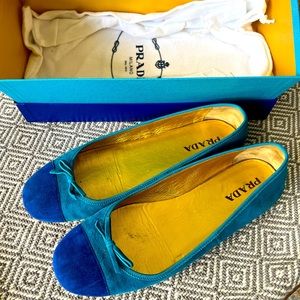 Prada suede ballet flat w box and bag